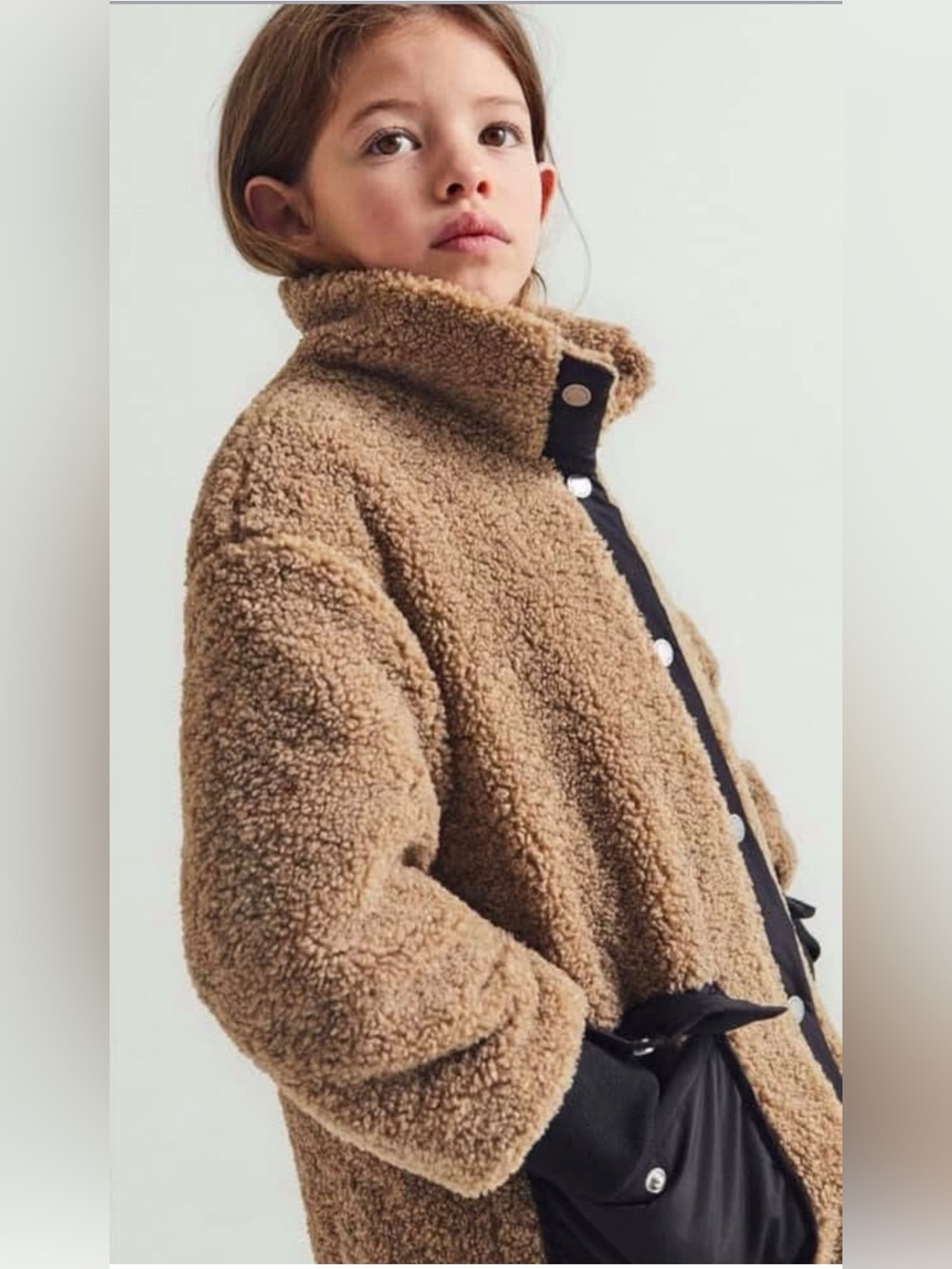 Zara Camel Teddy Sherpa Jacket with Black Trim